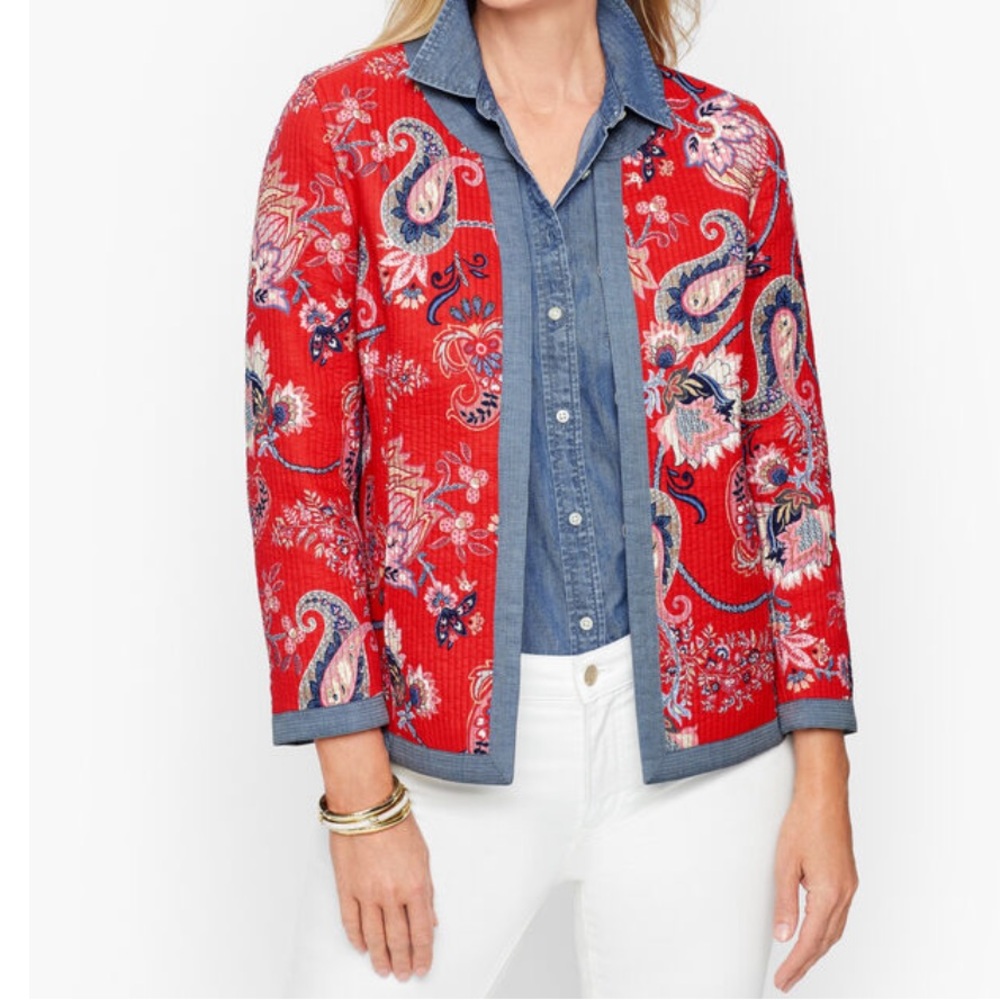 TALBOTS MIXED PATTERN‎ QUILTED FLORAL JACKET SIZE XS NWOT